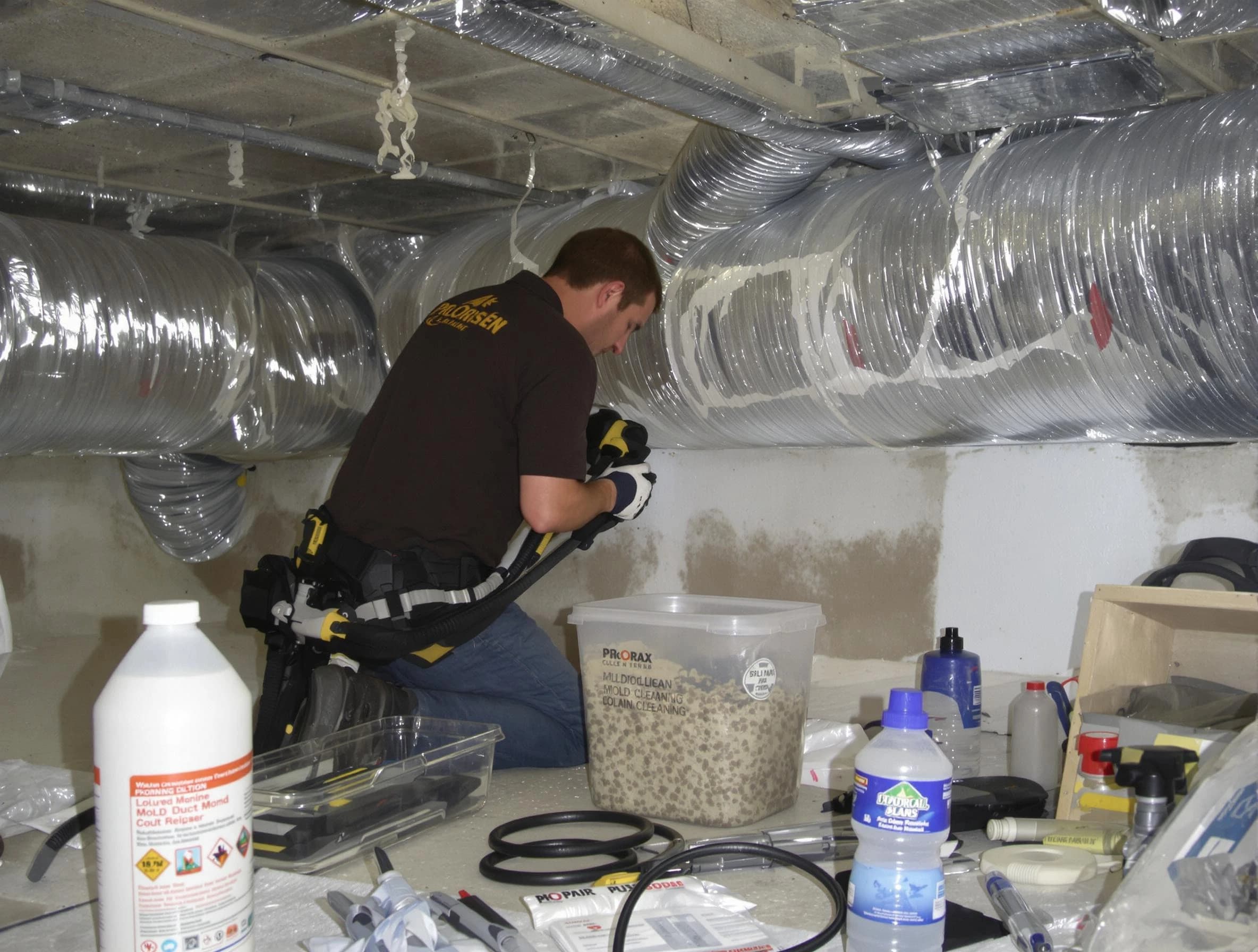 Huntington Beach Air Duct Cleaning specialist performing professional mold removal from air ducts in Huntington Beach