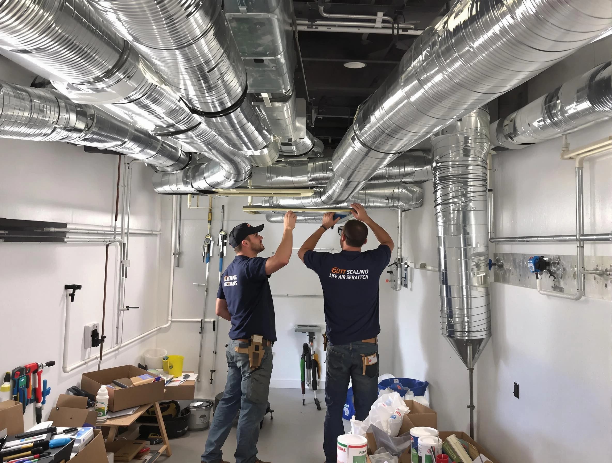 Huntington Beach Air Duct Cleaning technician applying professional duct sealing solutions in Huntington Beach